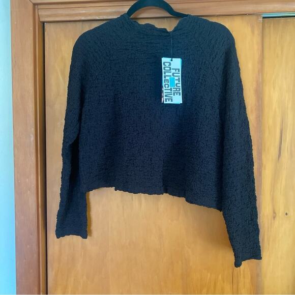 Future Collective Tops - NWT Future Collective Black Textured  Crop Top